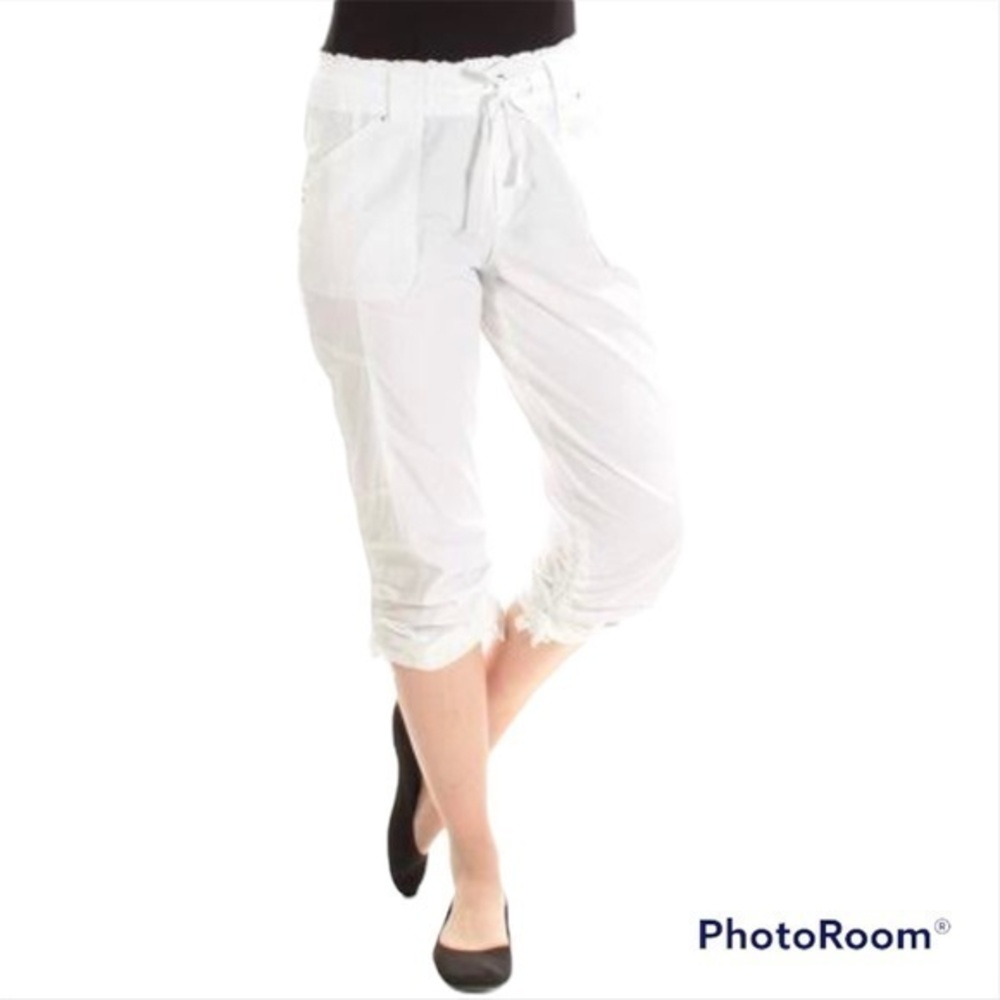 INC Pants Cropped Capri White High Waist Ruched 14 Casual Office Lunch